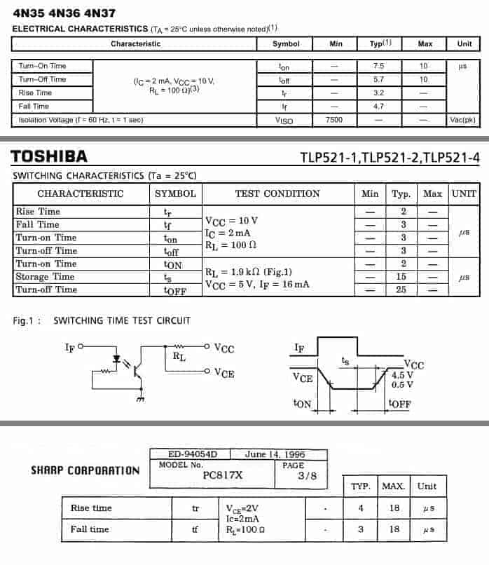Время включения оптрона, optron