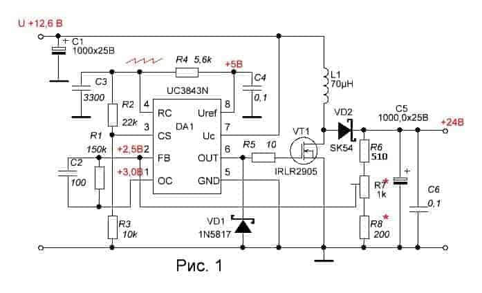 Схема импульсного повышающего стабилизатора