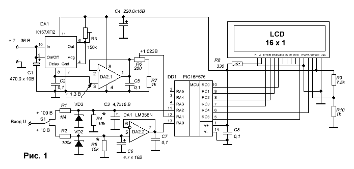 Цифровой вольтметр, схема, PIC16F676, своими руками